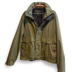 Vintage Pacific Trail jacket in khaki green with hood and pockets. Size M